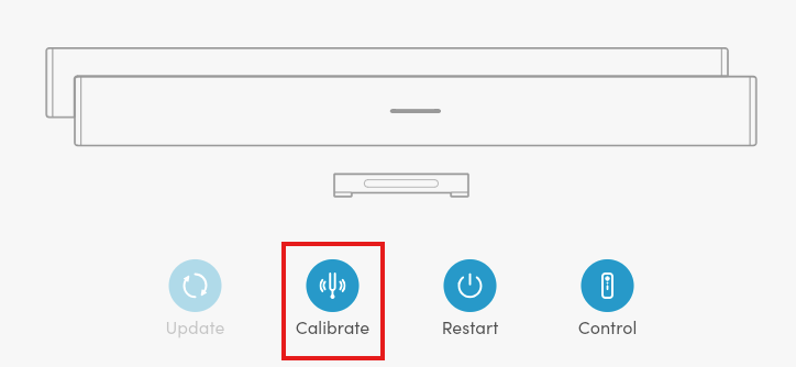 Screenshot showing the Nureva HDL410 calibrate button.