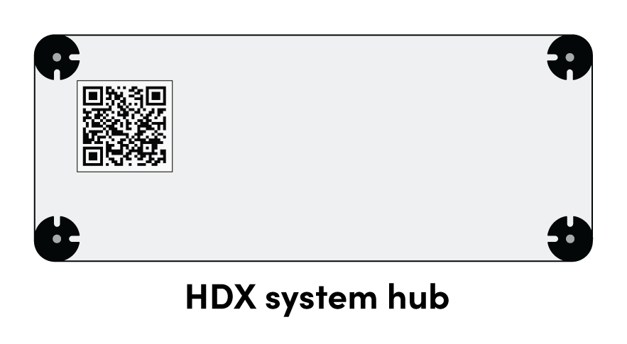 Image showing a QR code on the bottom of an HDX system hub.