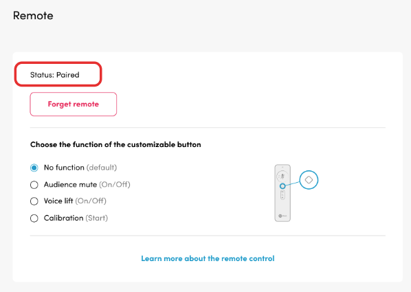 Image showing the location of the connection status for the HDX remote control.