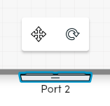 Move and rotate controls for the Port 2 microphone and speaker bar used to adjust the room layout for an HDL410 system coverage map.