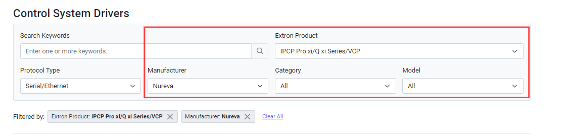 Example of looking up Extron IPCP Pro xi and Q xi series