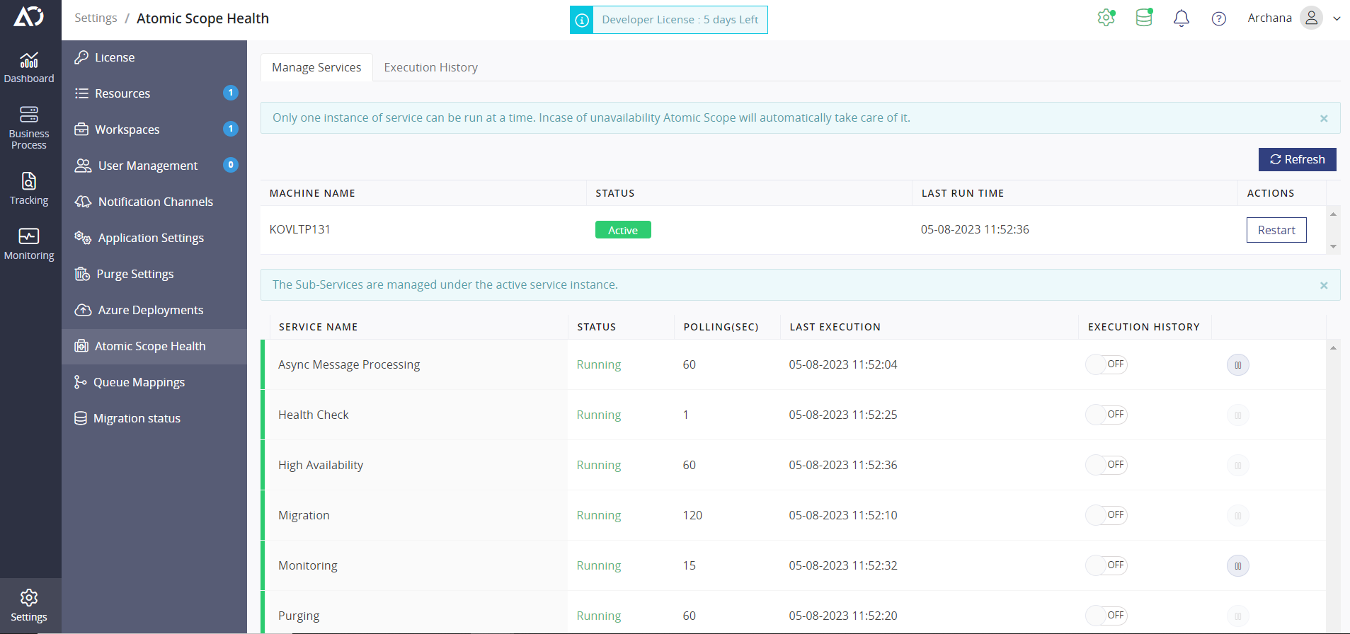 Atomic Scope Health - Settings