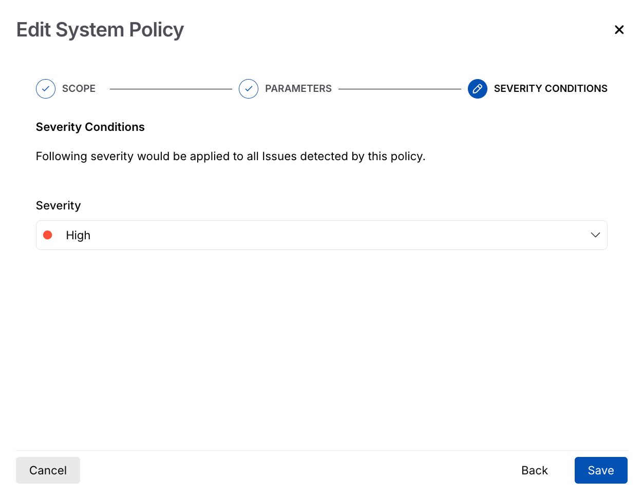 Edit Policy Severity