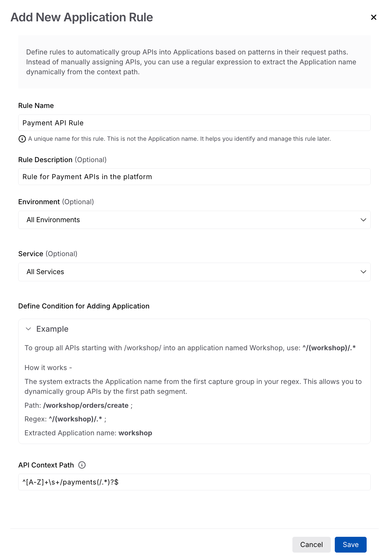 Application Settings Rule Creation