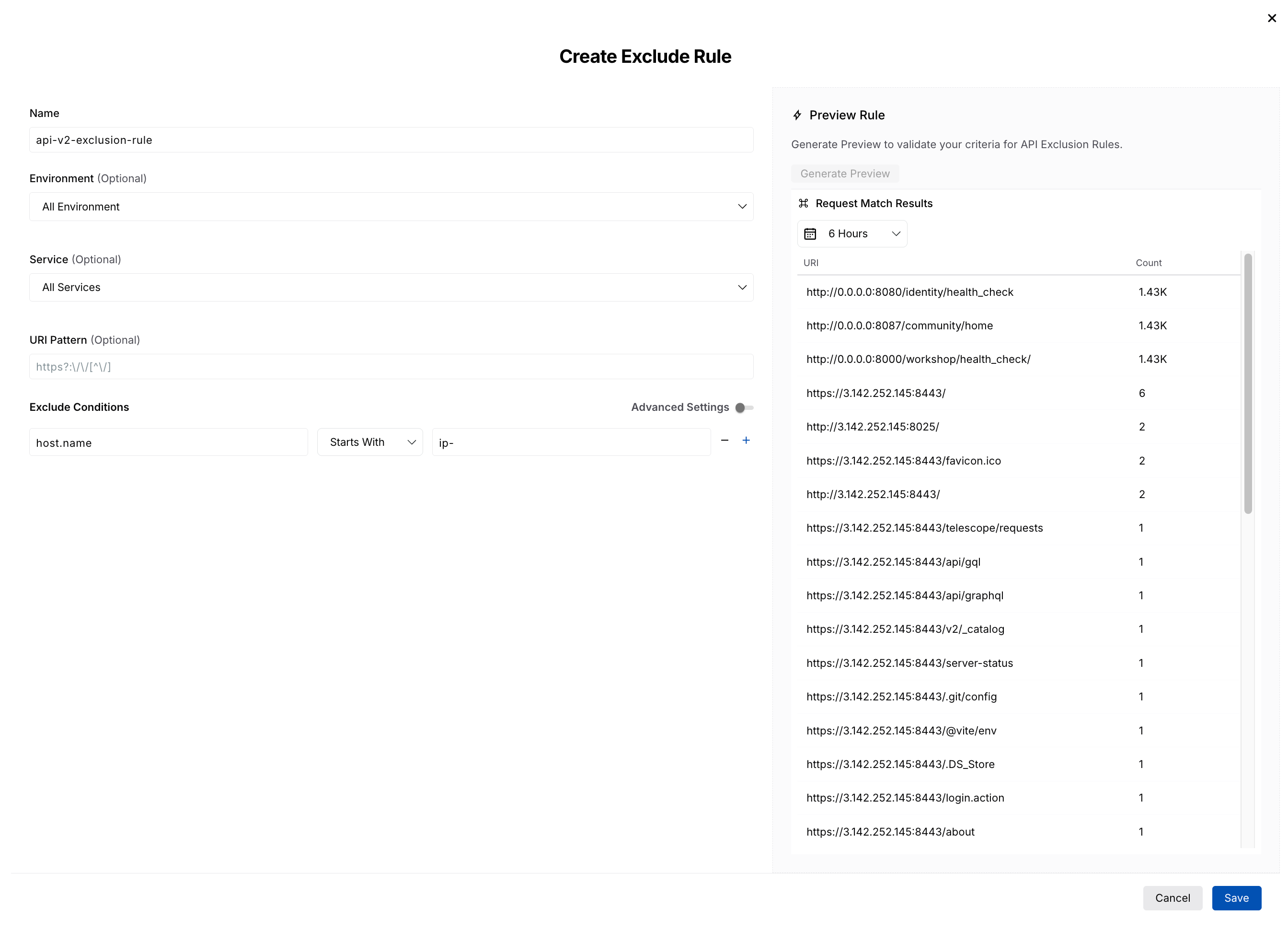 Create an API Naming Exclusion Rule