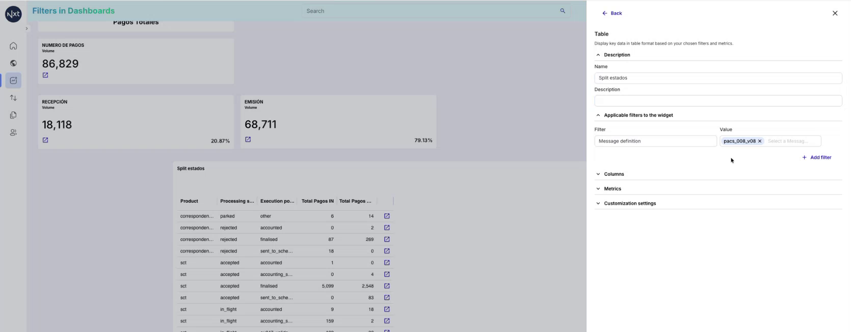 Filters in Table Widgets