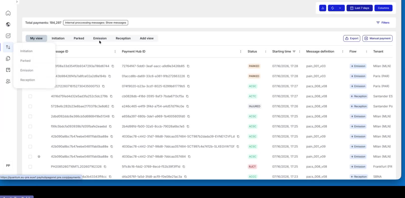 Payment List with the Filters button in the top-right toolbar