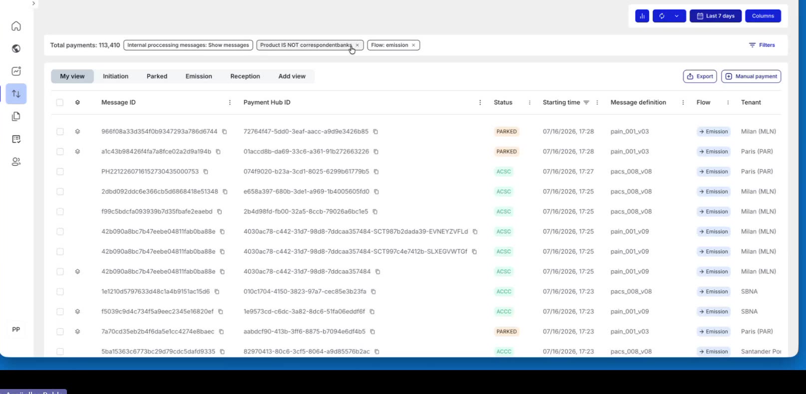 Several compounded filter chips above the Payment List, total reduced to 113,410