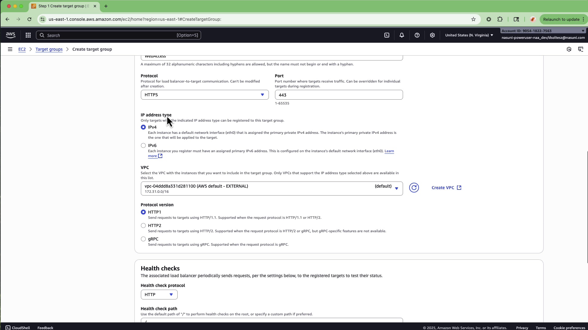 Screenshot showing target group configuration settings