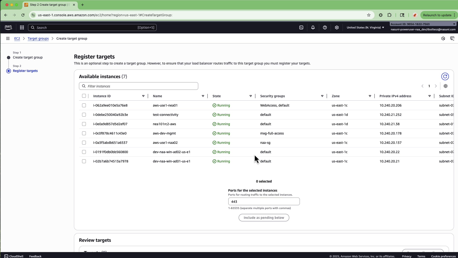 Screenshot showing the registration of targets