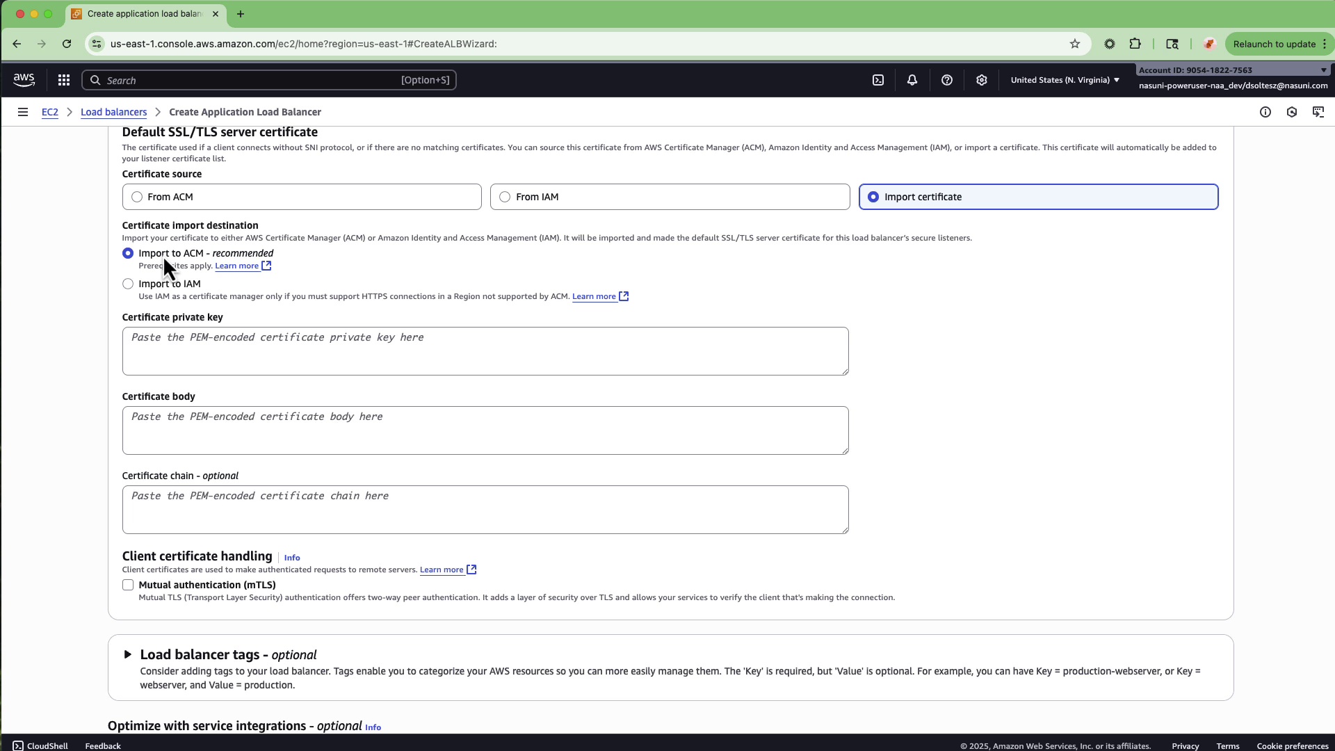 Screenshot showing SSL/TLS certificate import