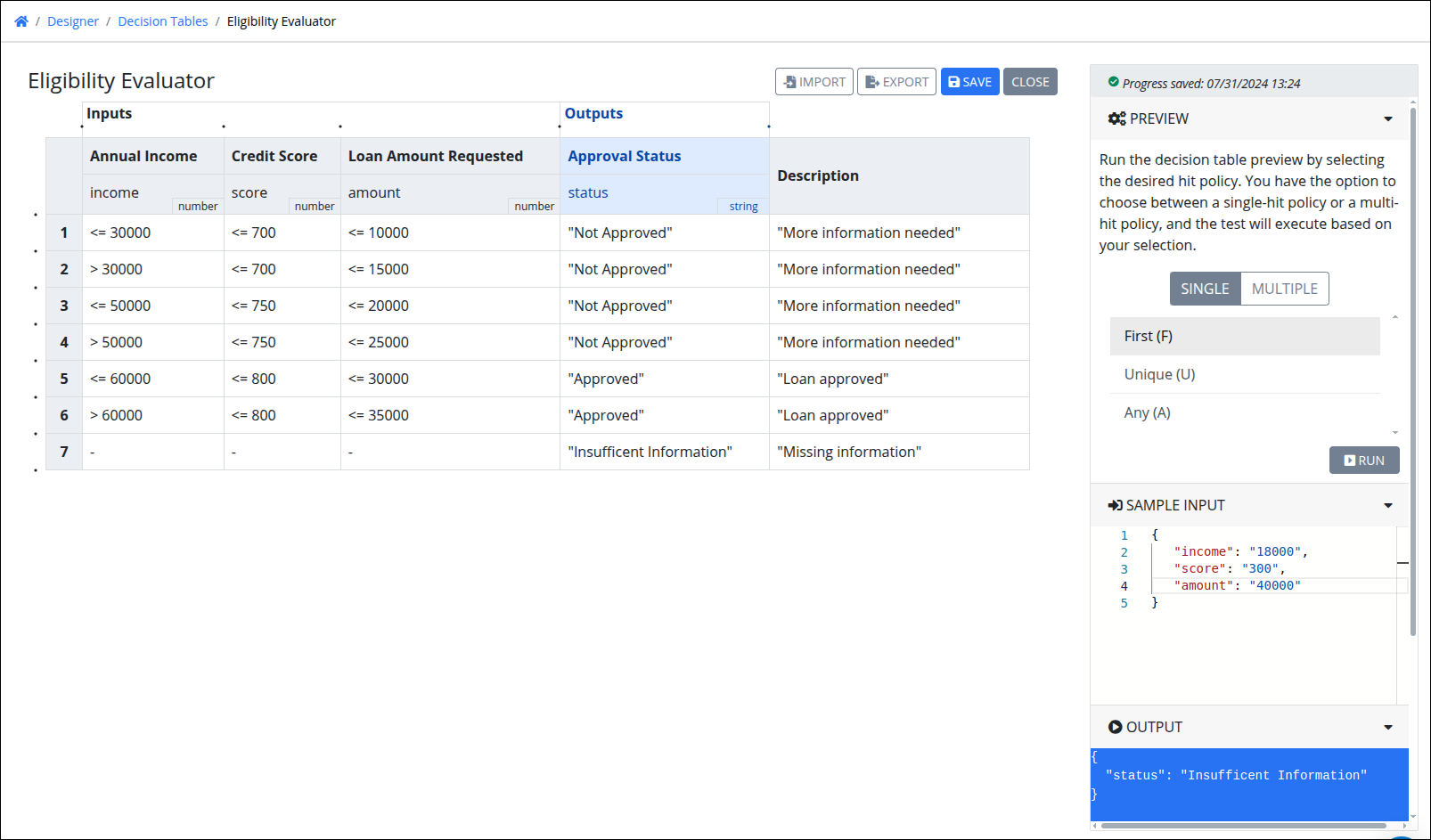 Test and Use a Decision Table