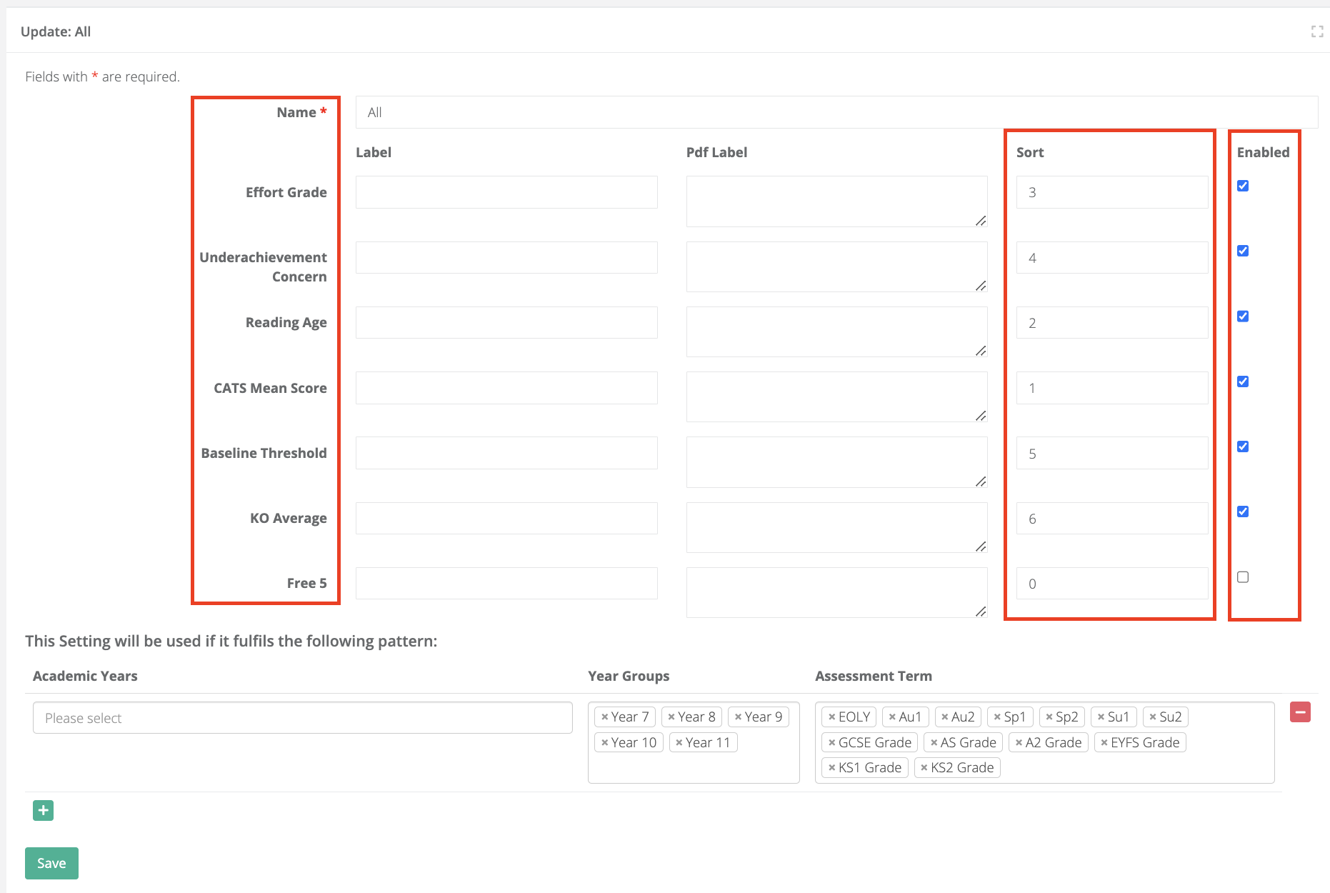 Progress Field pattern configuration