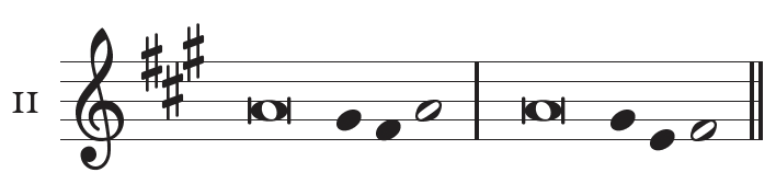 Musical notation showing the Antiphon II tone.