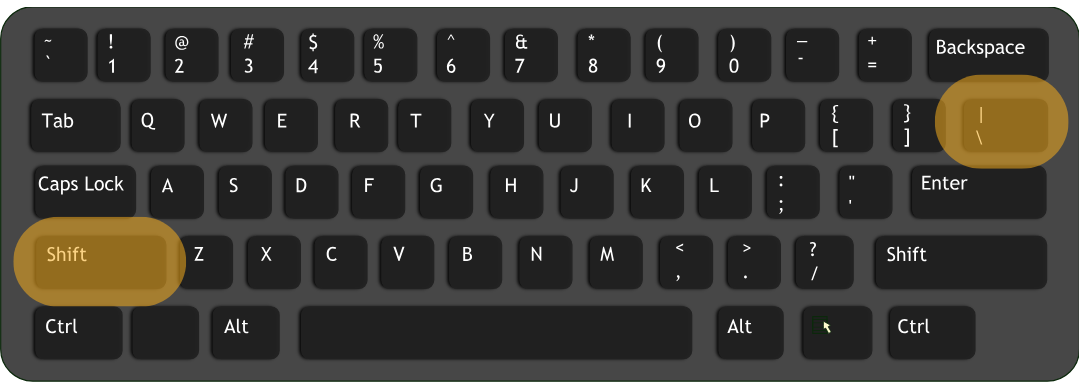 Illustration of a keyboard highlighting the Shift and backslash keys.