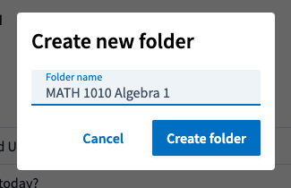 image of Create new folder popup to name and submit