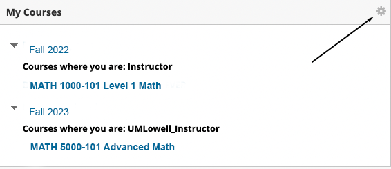image of my courses module with arrow pointing to gear
