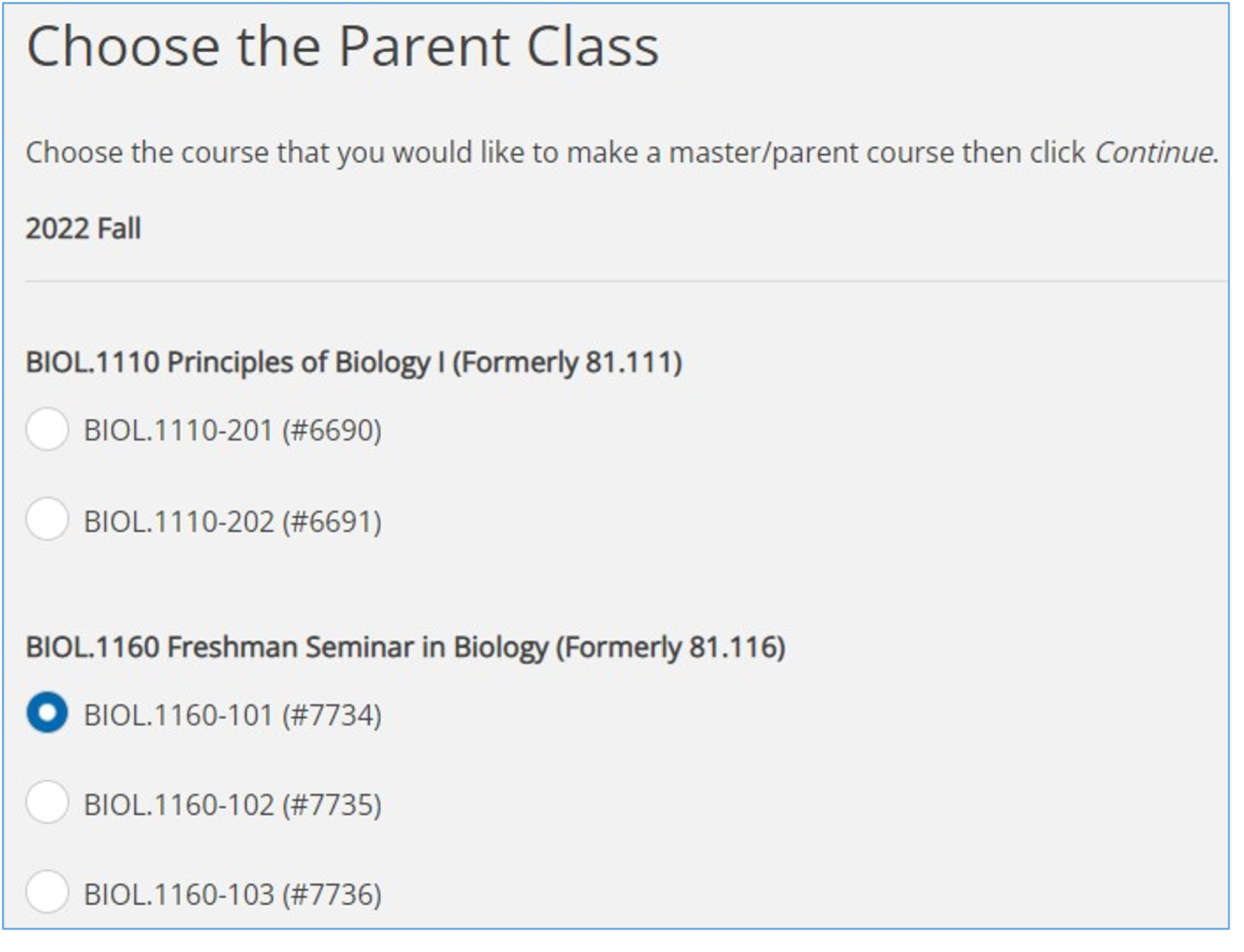image of where you'll choose your parent class