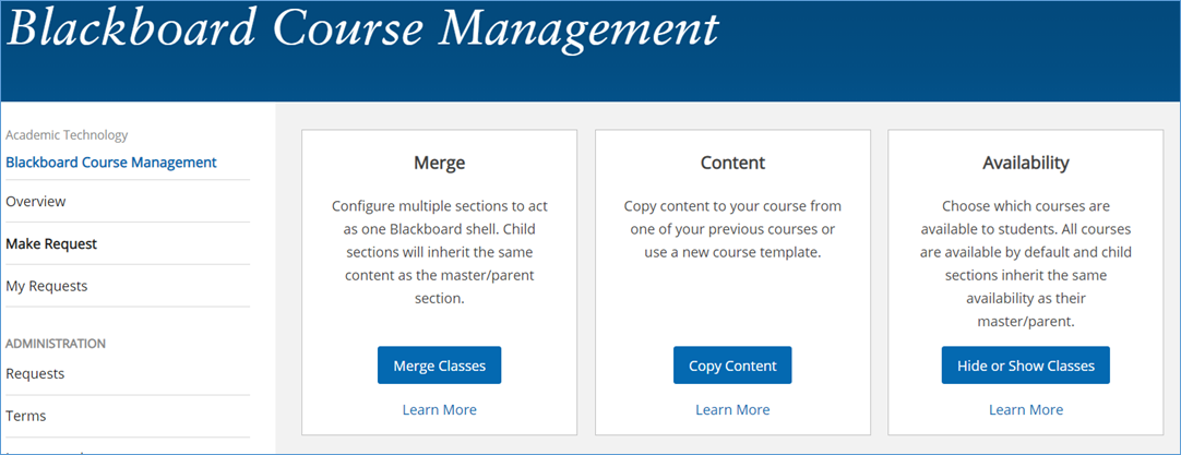image of blackboard course management options