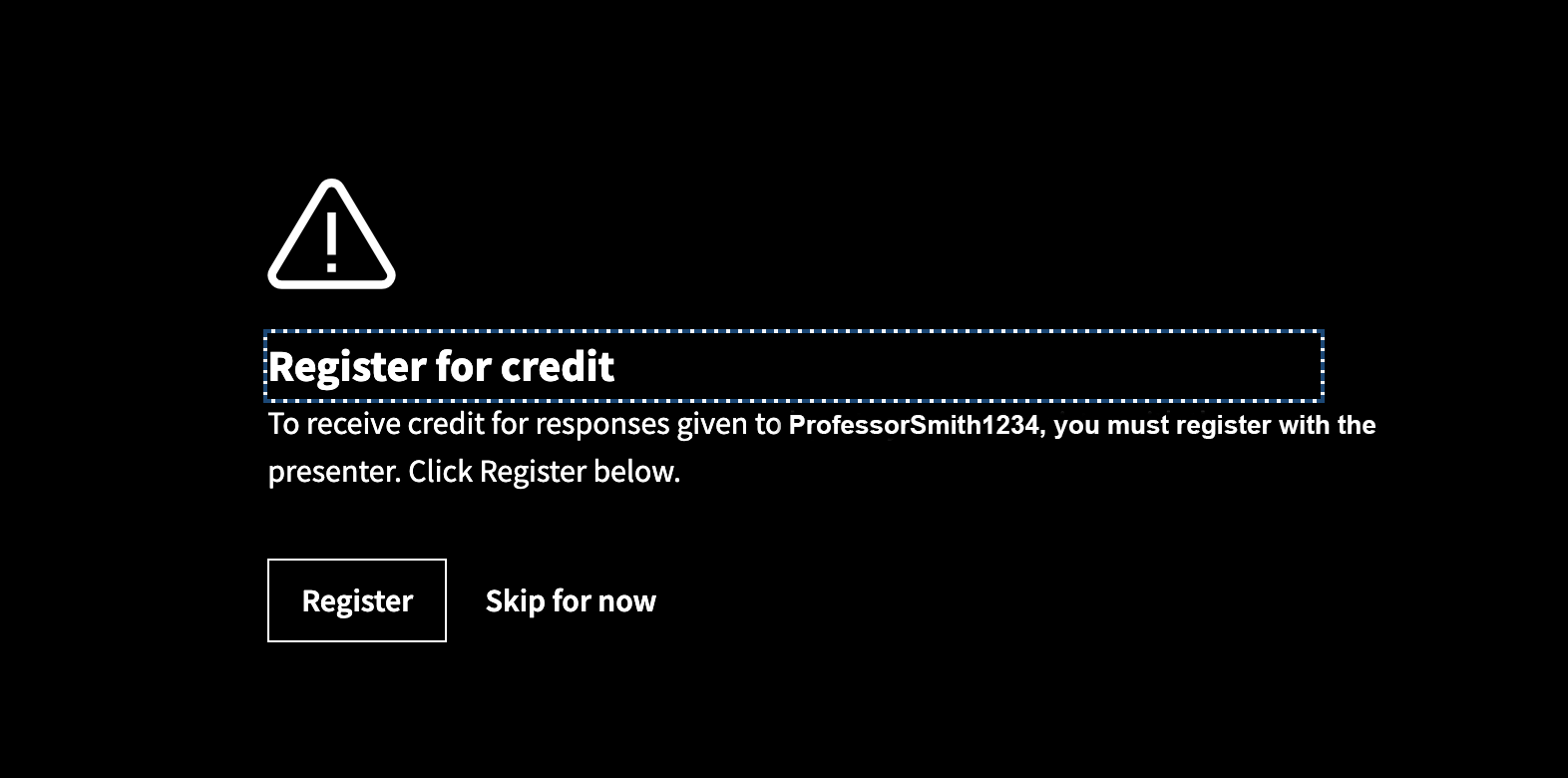 image of screen to register for credit