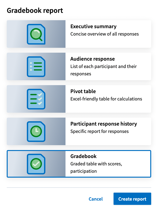 image of report options with gradebook selected