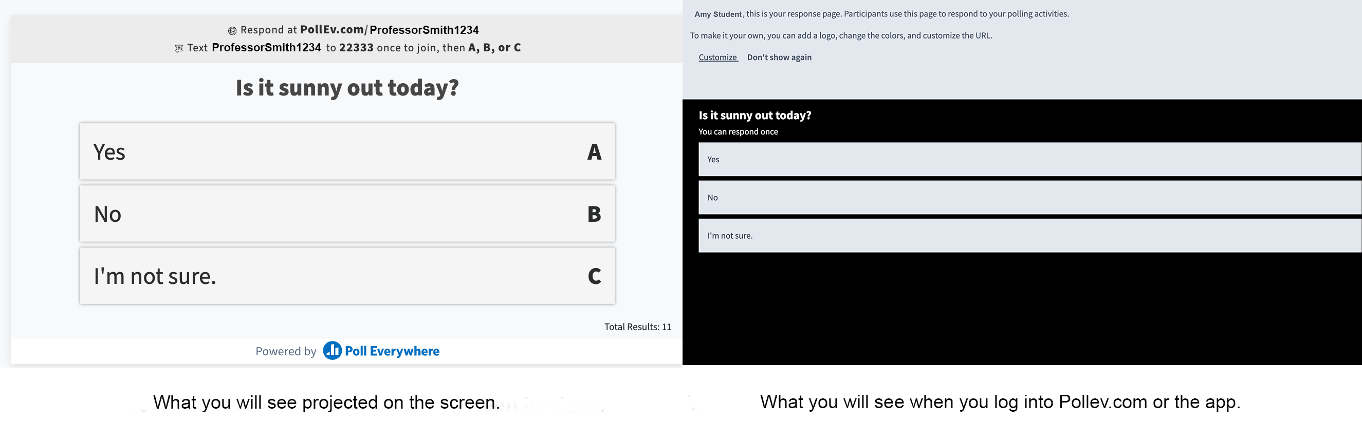 side by side screenshots of what students will see when a question is open. 
