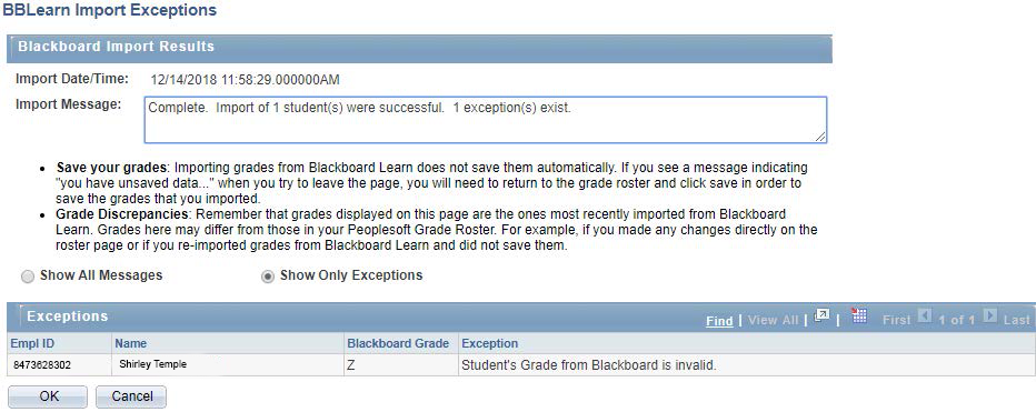 blackboard exceptions report