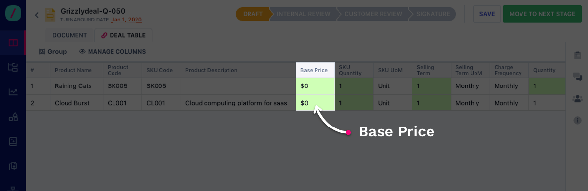 Revv quote table base price