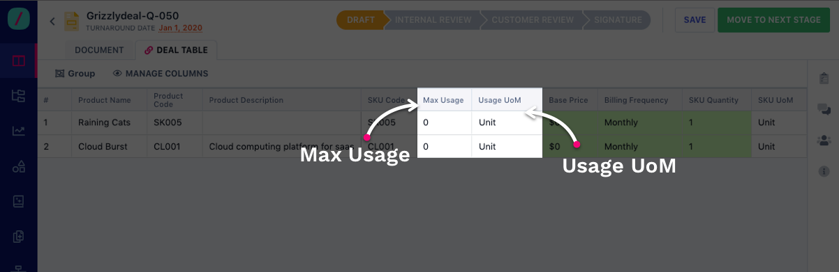 Revv quote table max usage