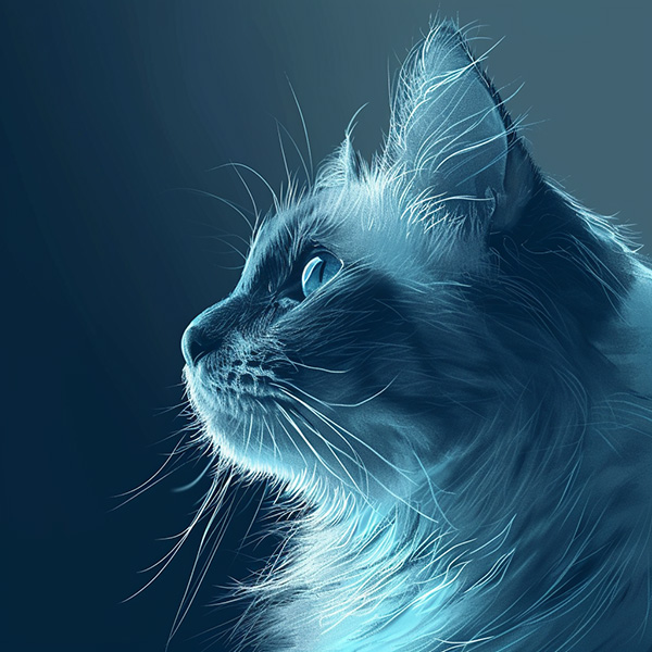 Midjourney image of blue-tinted colored cat