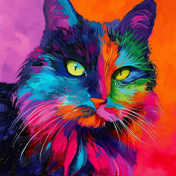 Midjourney image of Brightly colored cat