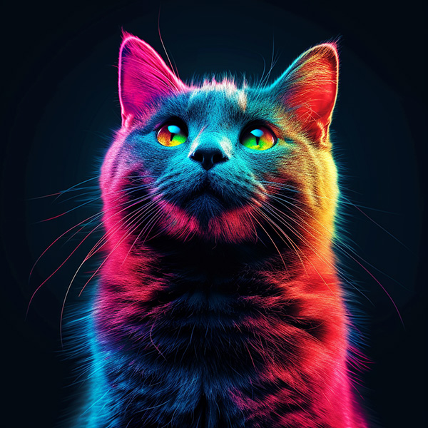 Midjourney image of a CMYK colored cat