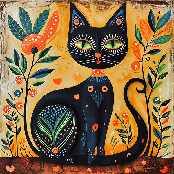 Example Midjourney image of a folkart cat