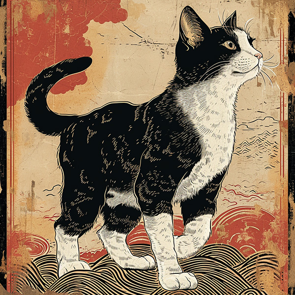 Example Midjourney image of a Ukiyo-e cat