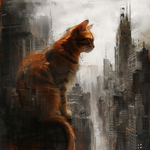 Midjourney image of a  city cat