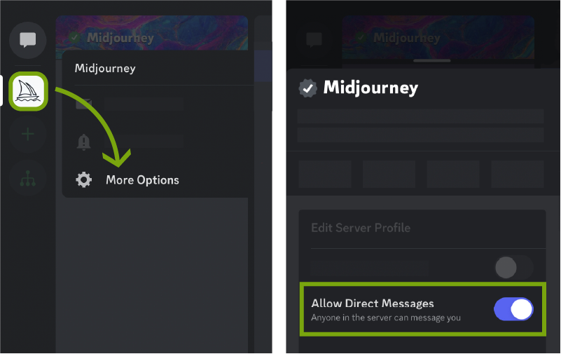 Image showing how to locate the Direct Message Privacy settings in Discord, mobile version