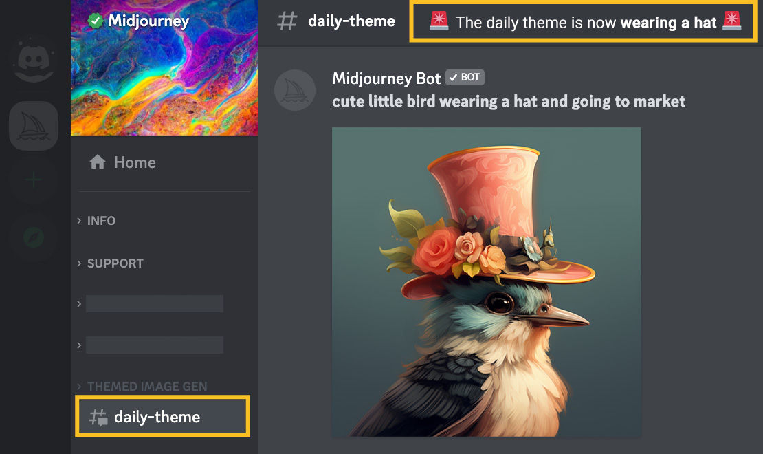 Image showing the Midjourney Daily Theme channel