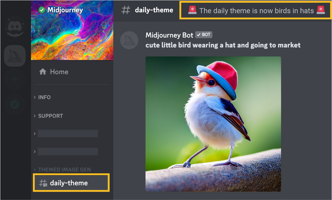 Image showing the Midjourney Daily Theme channel