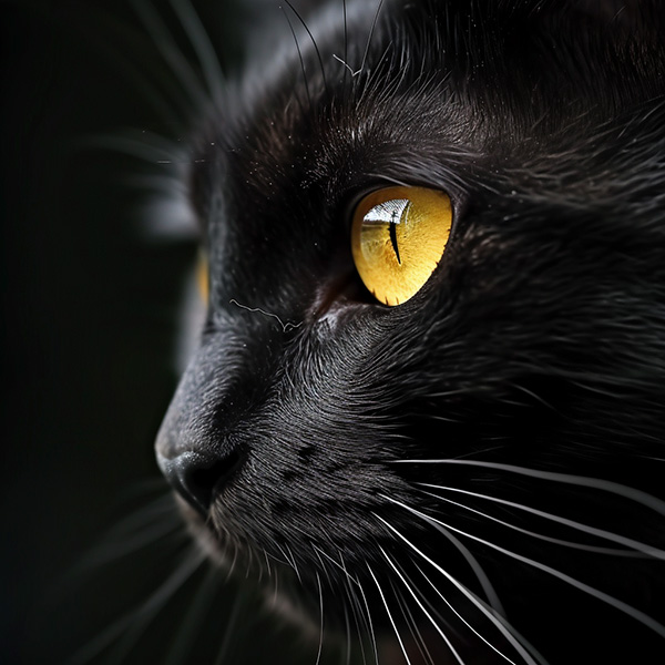 Midjourney image of a ebony colored cat