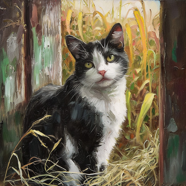 Midjourney image of a  farm cat