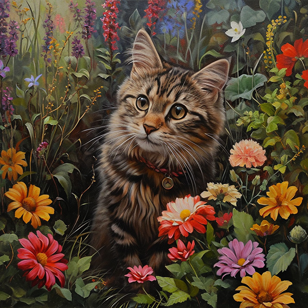 Midjourney image of a garden cat