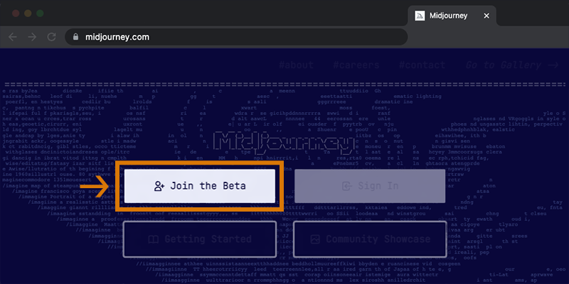 image of the midjourney.com "join the beta" button