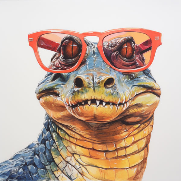 An image of an alligator wearing sunglasses generated in Midjourney using the prompt alligator in sunglasses 