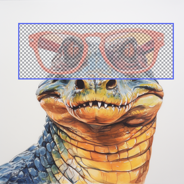 An image of an alligator wearing sunglasses overlaid with a Midjourney Inpaint editor selection