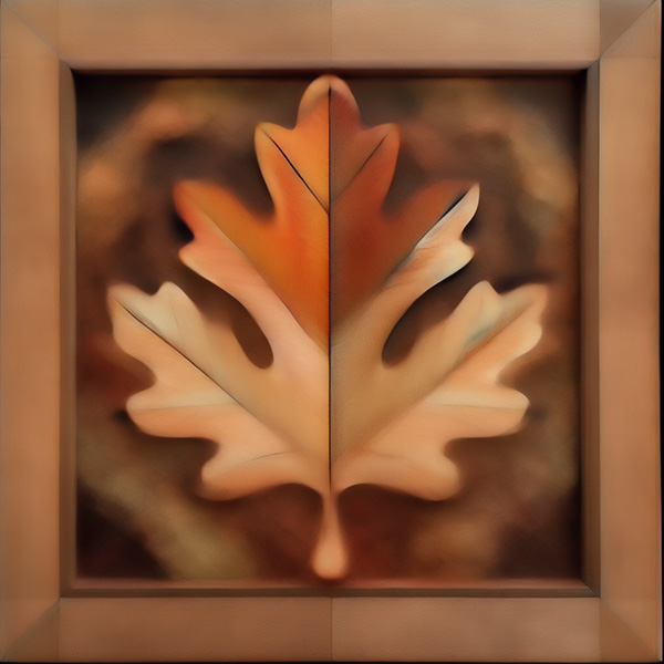 A midjourney image made with the prompt a wooden inlay oak leaf --stop 50