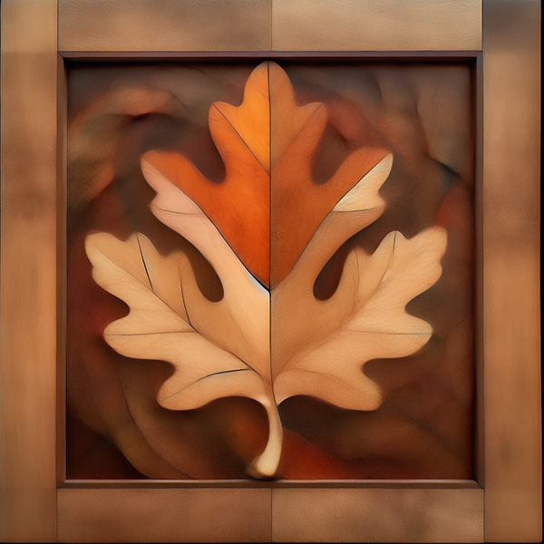 A midjourney image made with the prompt a wooden inlay oak leaf --stop 60