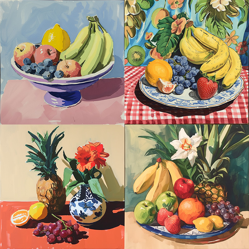 an image of a still life gouache painting made by midjourney using the prompt still ife grouach painting dont add fruit