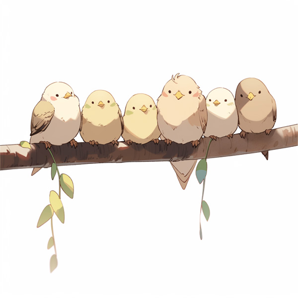 Midjourney Version v5 example image of the prompt birds perching on a branch --style original--niji 5
