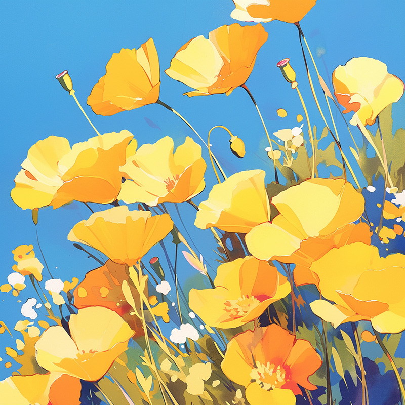 Niji 6 example image of the prompt Vibrant California Poppies
