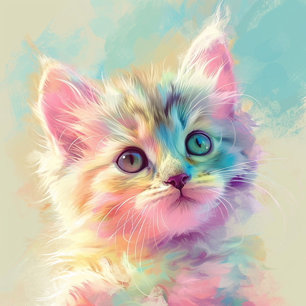 Midjourney image of a pastel colored cat